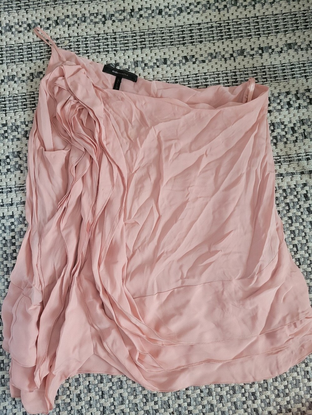 BCBGMaxAzria Blush Pink Asymmetrical Ruffle Blouse